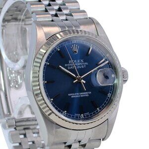 ROLEX DATEJUST BLUE INDEX DIAL 18KW FLUTED STAINLESS STEEL JUBILEE WATCH 16234